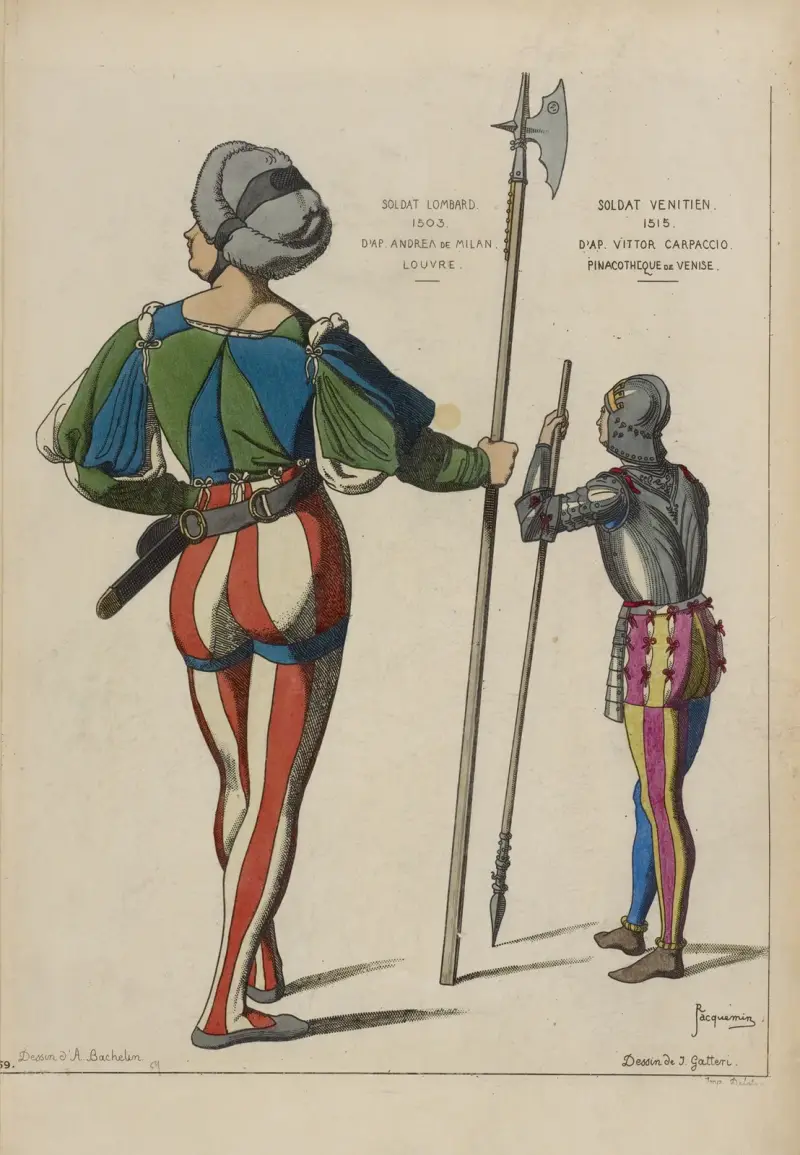 Lombardischer Soldat. 1503. Nach Andrea de Milan. Louvre. Venezianischer Soldat. 1515. Nach Vittore Carpaccio von Raphaël Jacquemin