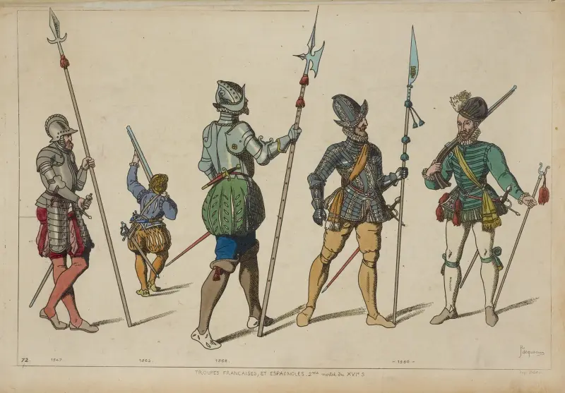 Troupes Francaises, et Espagnoles. 2me moitré du XVIe s[iècle.] 1547. 1562. 1568. 1580. av Raphaël Jacquemin