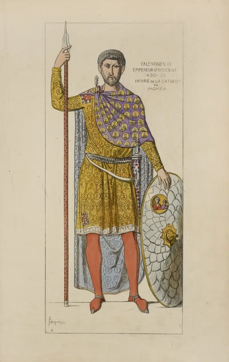 Valentinien III., weströmischer Kaiser 450–55. Elfenbein aus der Kathedrale von Monza von Raphaël Jacquemin