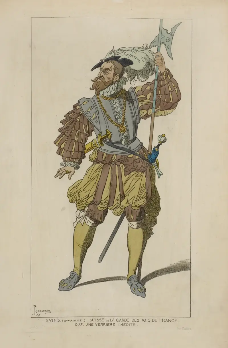 XVIe siècle (2me moitie.) Suisse de la garde des rois de France. D’après une verriere inedite. av Raphaël Jacquemin