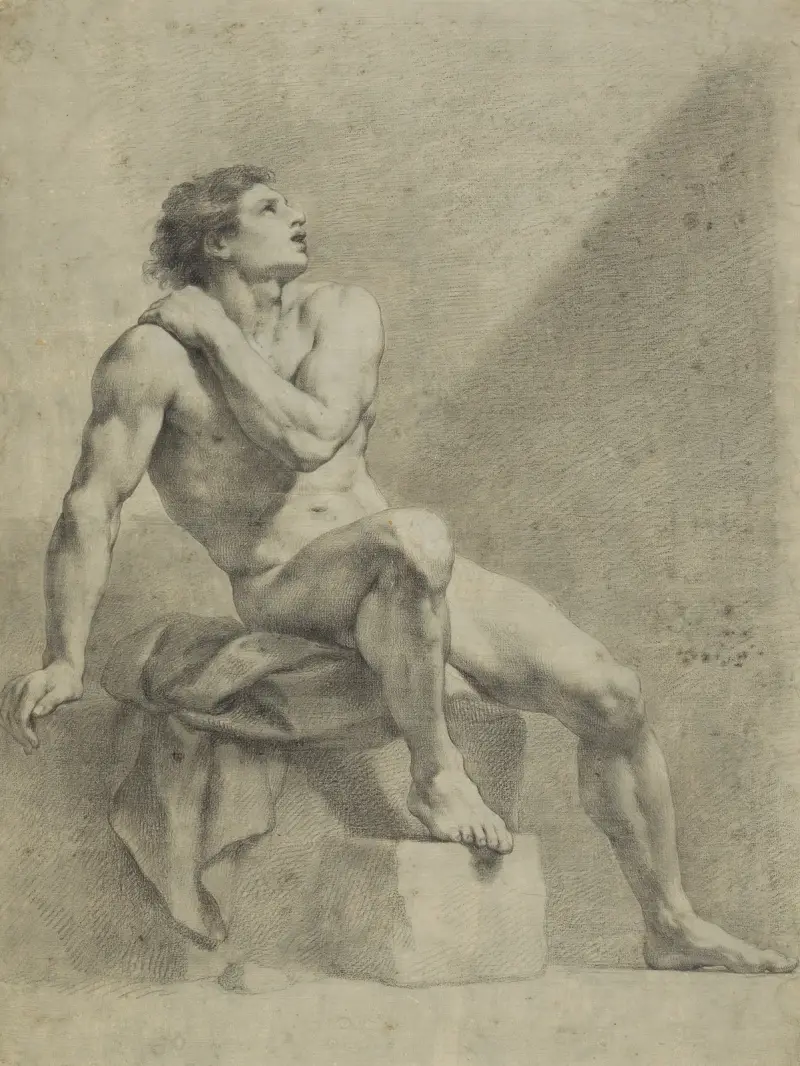 Sitzender männlicher Akt, schräg nach rechts, aufschauend av Anton Raphael Mengs