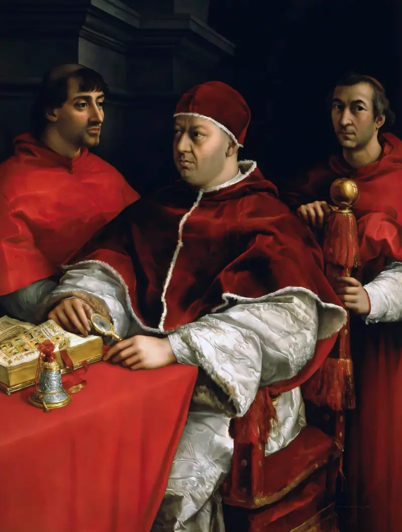 Portrait of Pope Leo X with Cardinals Giulio de’ Medici and Luigi de’ Rossi von Raphael