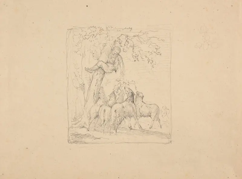 Enfant attaqué par des loups se réfugiant dans un arbre av Jacques-Raymond Brascassat