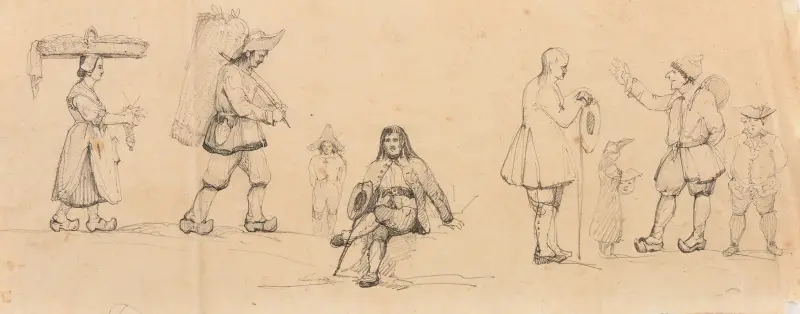 Studier av olika bondekostymer av Jacques-Raymond Brascassat