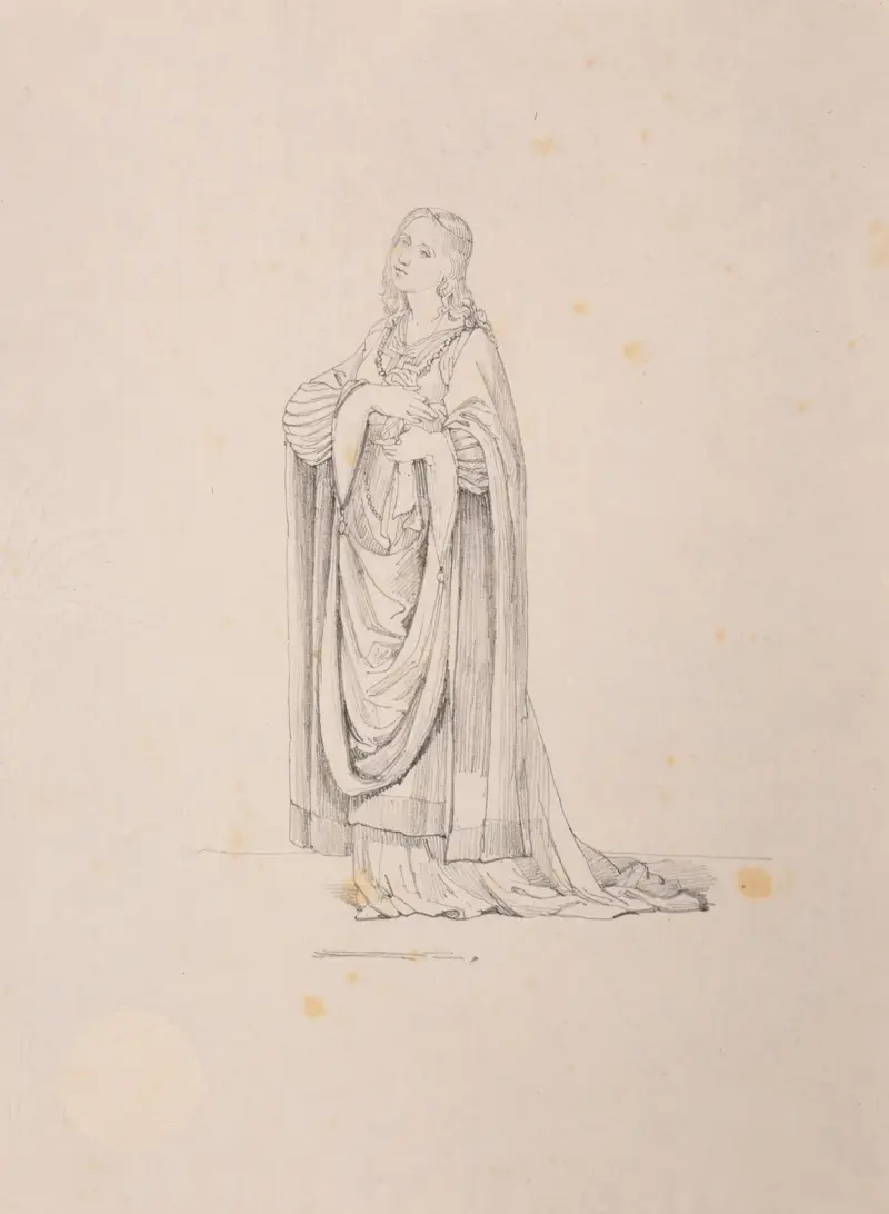 Jeune femme en costume XVe s. av Jacques-Raymond Brascassat