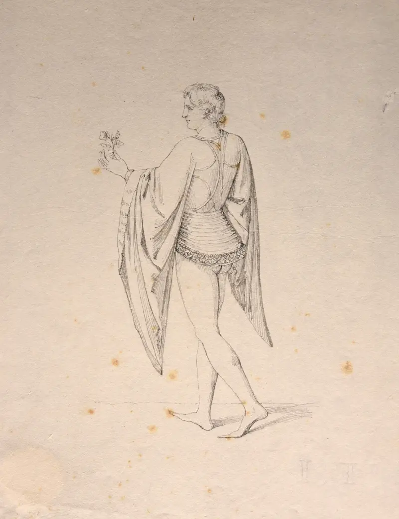 Jeune homme avec fleur en costume XVe s. av Jacques-Raymond Brascassat