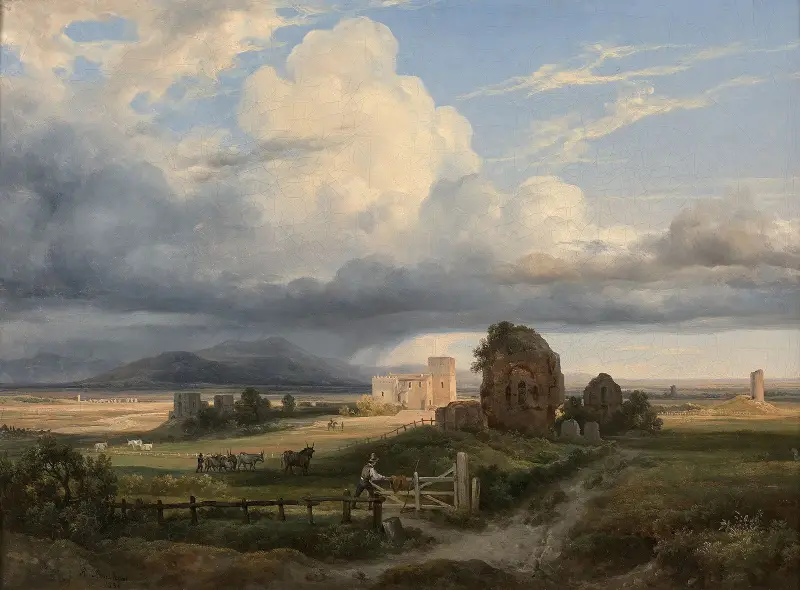Vacher och hans hjord på den romerska landsbygden, i närheten av Via Appia av Jacques-Raymond Brascassat