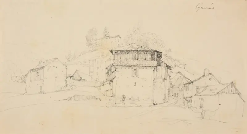 Pyreneisk by av Jacques-Raymond Brascassat