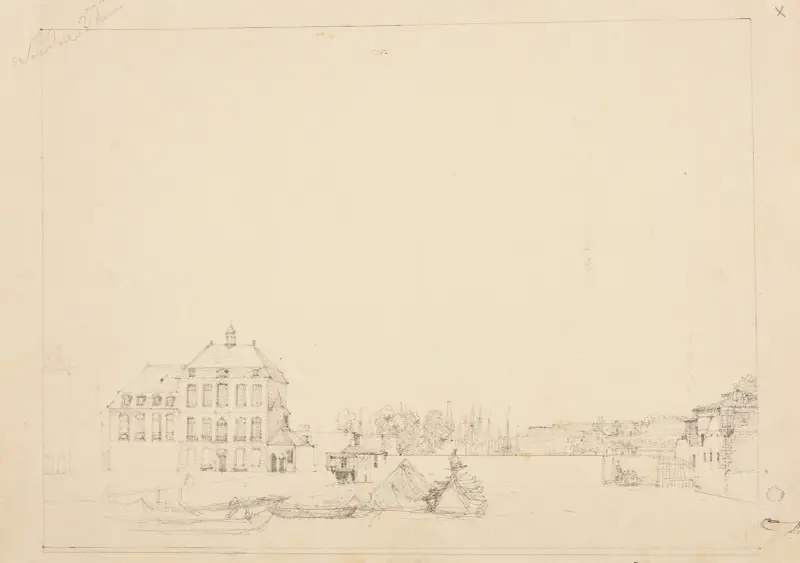 Vy över en obestämd hamn av Jacques-Raymond Brascassat