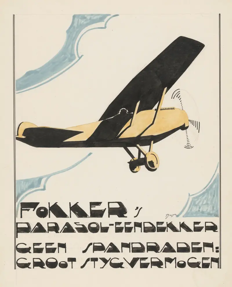 Ontwerp voor reclame voor `Fokker’s Parasol-Eendekker’ av Reijer Stolk
