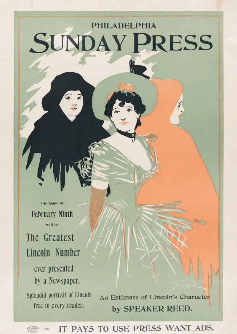 Annons för Philadelphia Sunday Press; 9 februari 1896 av George Reiter Brill