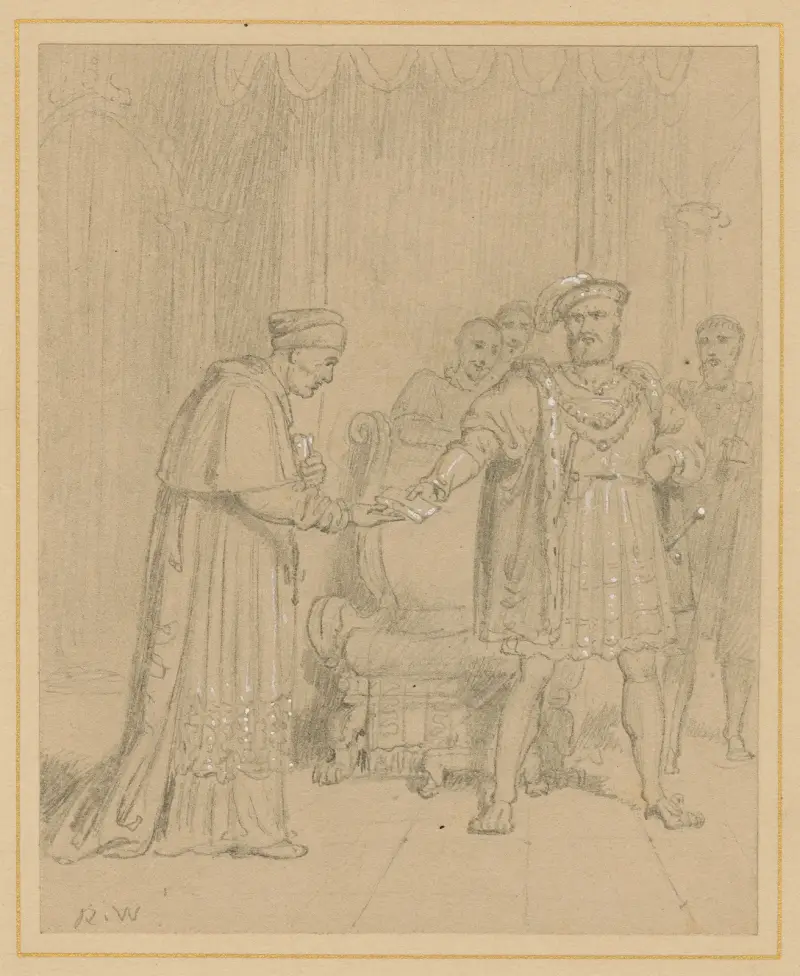 King Henry VIII, III, 2, King Henry giving the packet to Cardinal Wolsey av Richard Westall