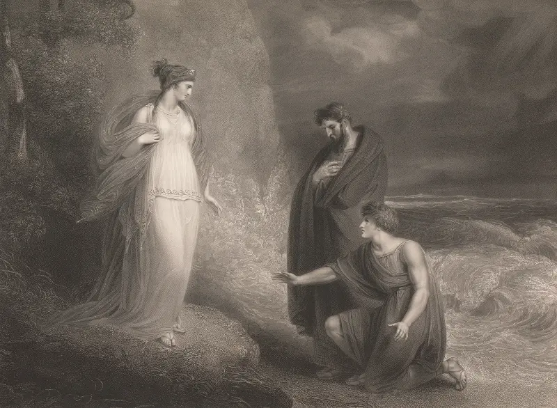Telemachus and Mentor Discovered by Calypso av Richard Westall