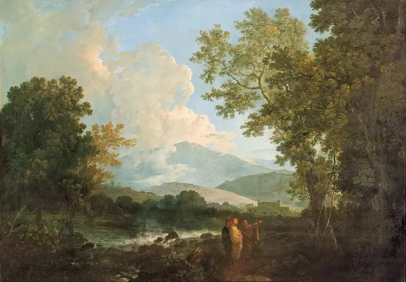 Cicero mit seinem Freund Atticus und seinem Bruder Quintus auf seiner Villa in Arpinum von Richard Wilson