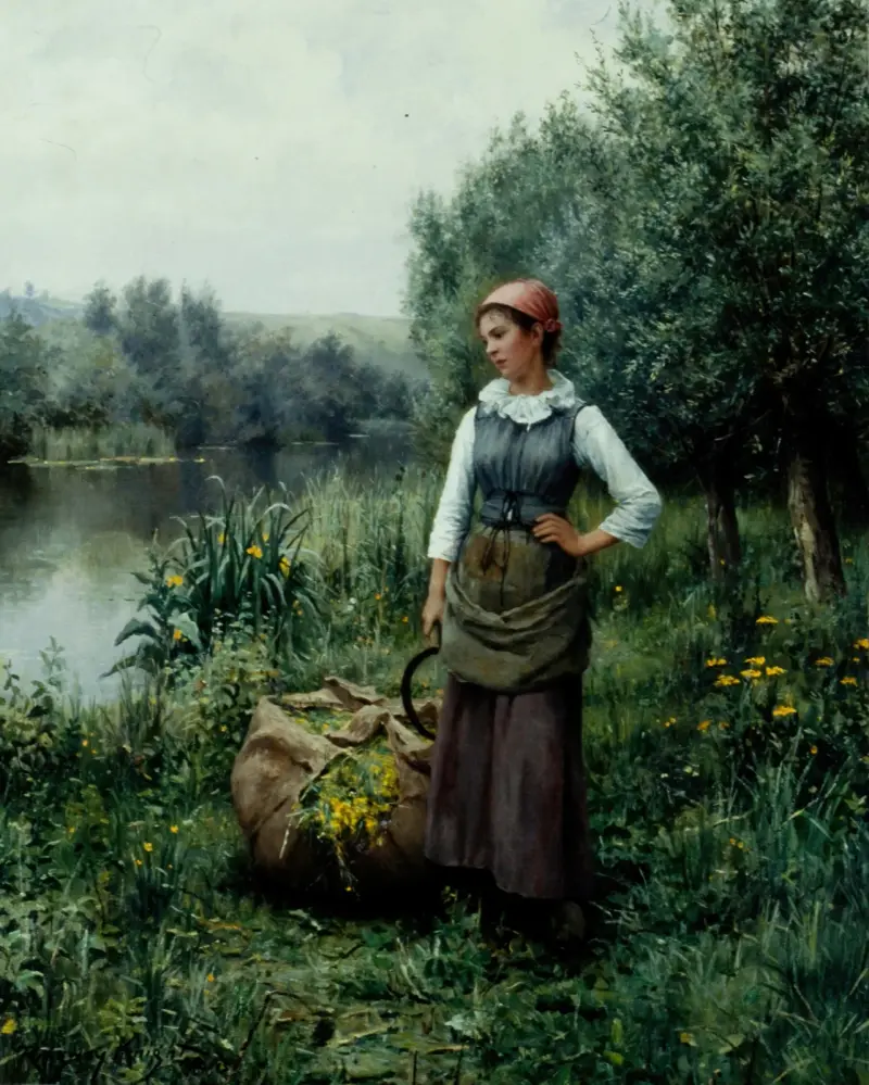 Girl by a Stream, Flanders av Daniel Ridgway Knight