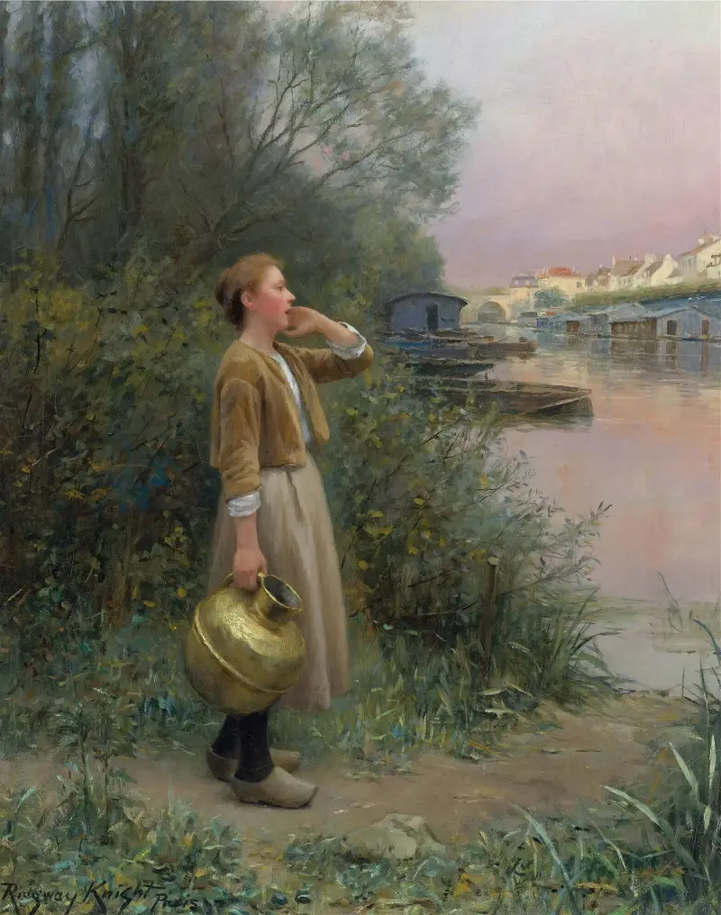 Girl With Water Jug av Daniel Ridgway Knight