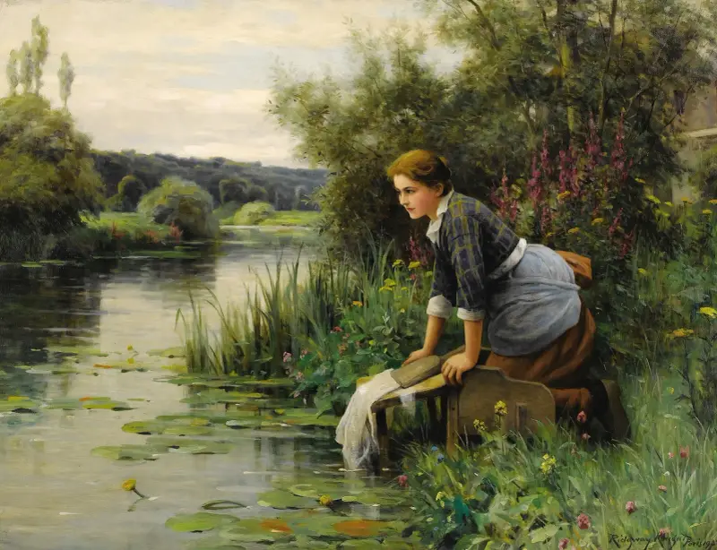 Tvätterska vid vattnet av Daniel Ridgway Knight