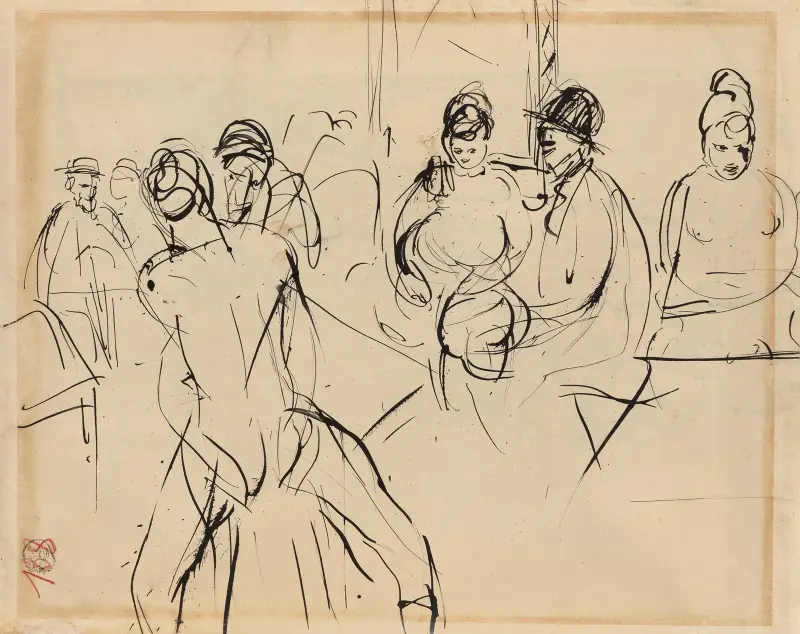 James Ensor, Willem Paerels and Auguste Oleffe in an Antwerp Brothel after a Vernissage at Kunst van Heden av Rik Wouters