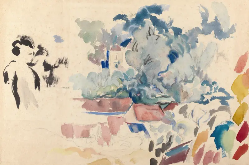 Dächer, Bäume und eine Frau von Rik Wouters