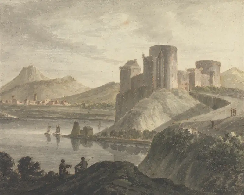 Schloss mit Figuren in klassischer Landschaft von Robert Adam