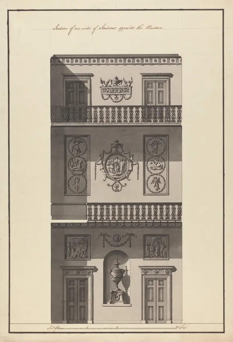 Headfort House, Irland: Querschnitt des Treppenhauses, 1771 – Nr. 4 von Robert Adam