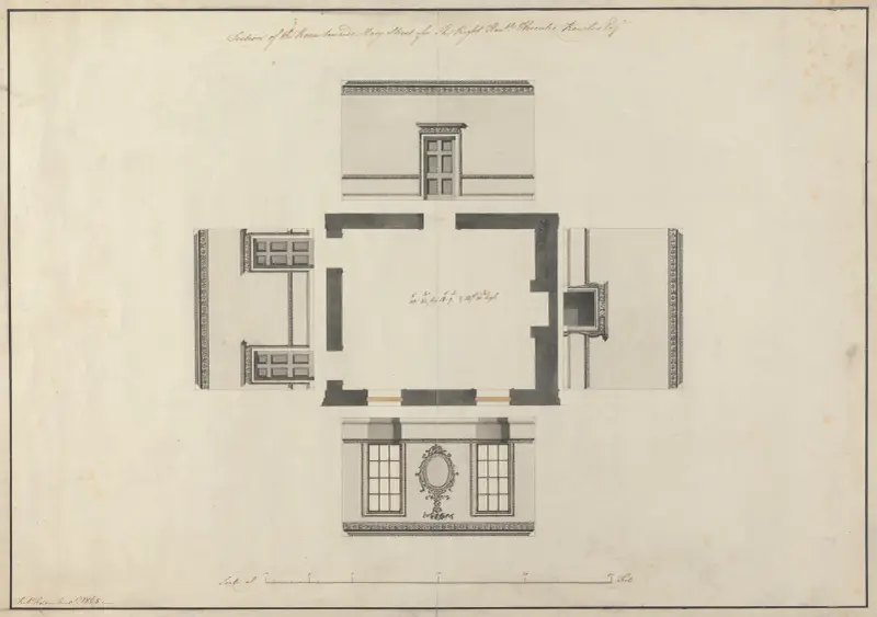 Langford House, Dublin, Ireland: Elevations of Room Facing Mary Street av Robert Adam