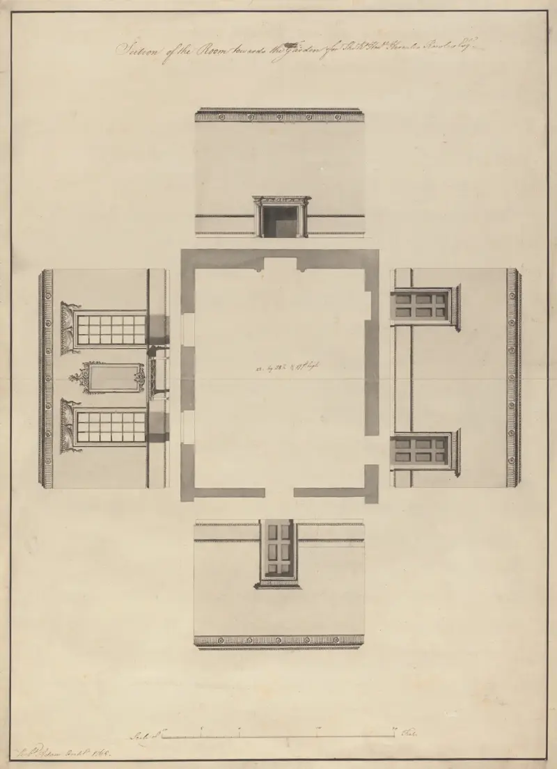 Langford House, Dublin, Ireland: Elevations of Room Facing the Garden av Robert Adam