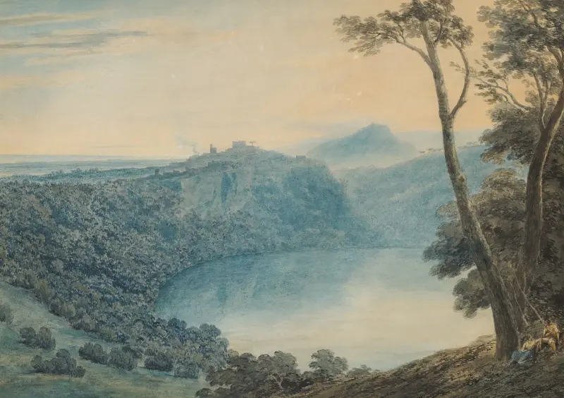 Lake Nemi And Town Of Genzano av John Robert Cozens