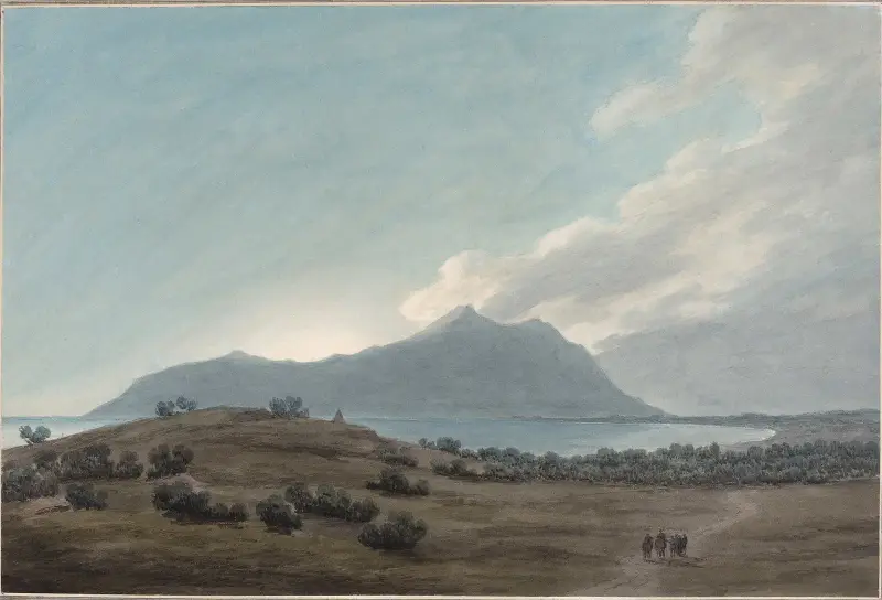 Monte Circeo při západu slunce, John Robert Cozens