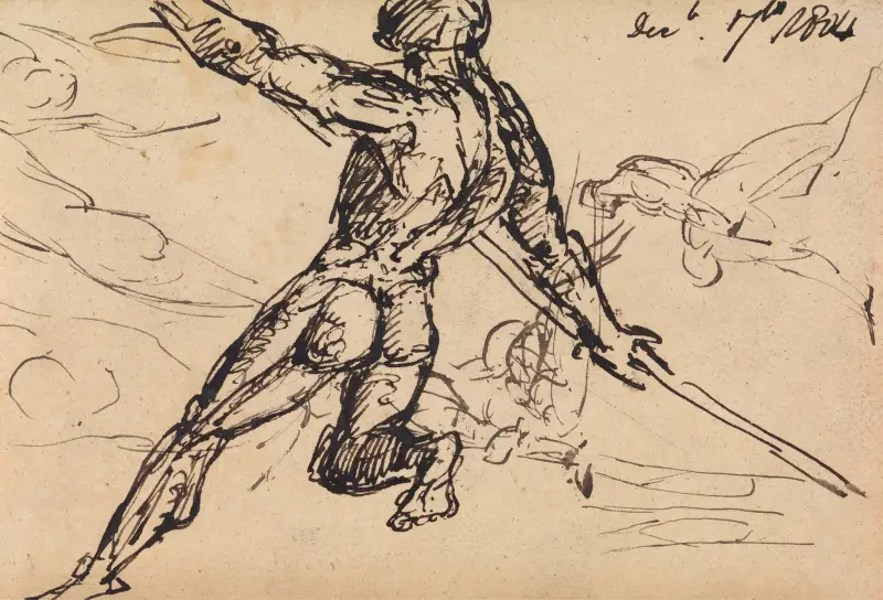 Figurstudier av naken man med spjut av Benjamin Robert Haydon