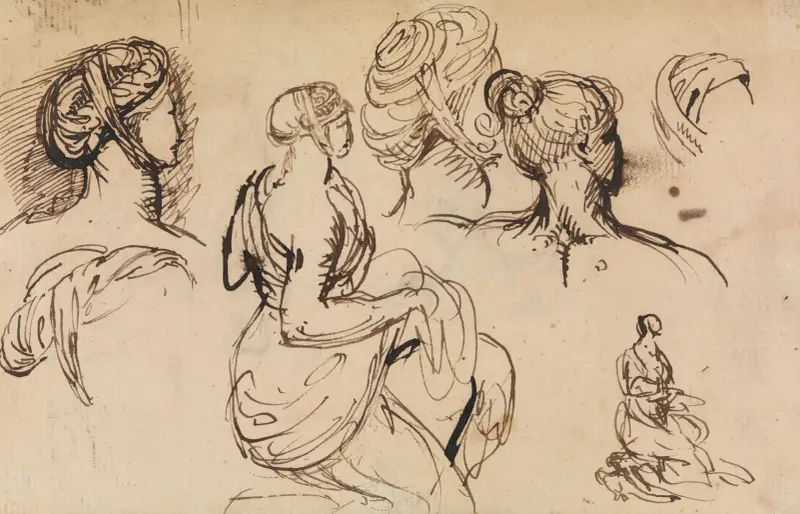 Figurstudie av kvinnor och deras frisyrer av Benjamin Robert Haydon