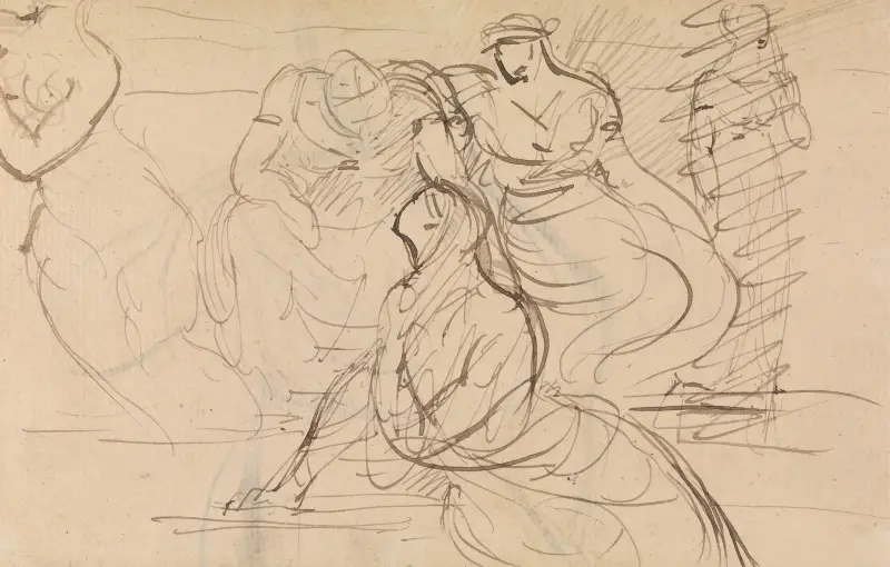 Figurstudie av kvinnor i olika sittande och stående ställningar av Benjamin Robert Haydon