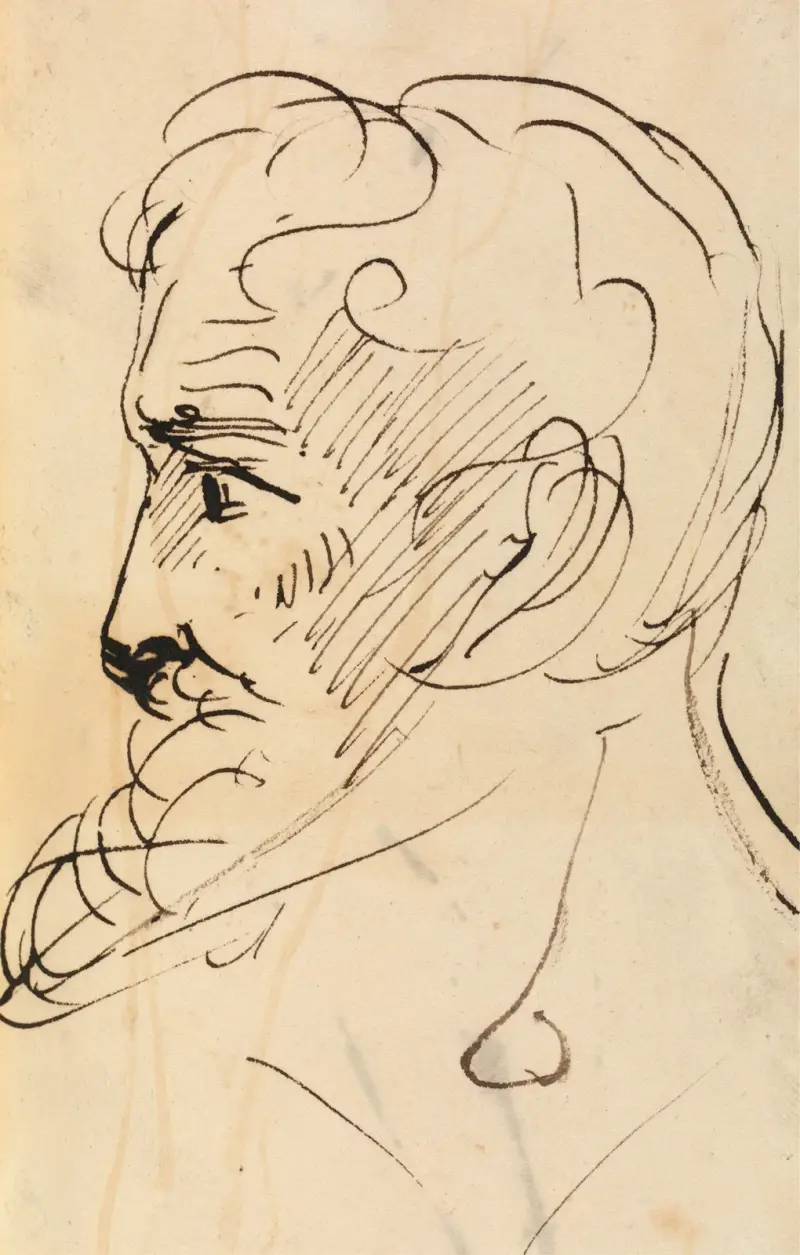 Porträttstudie, av en mans profil av Benjamin Robert Haydon