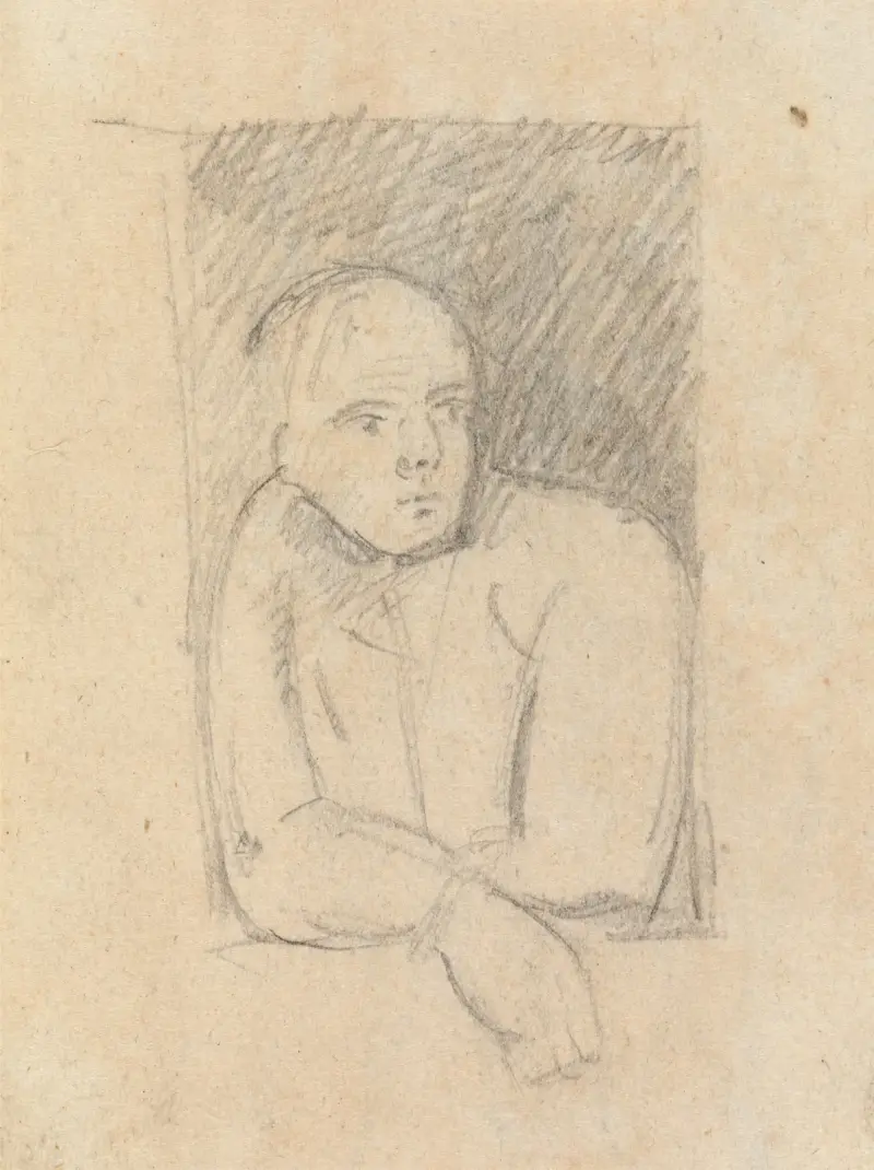 Studie av en figur som lutar sig ut genom ett fönster av Benjamin Robert Haydon