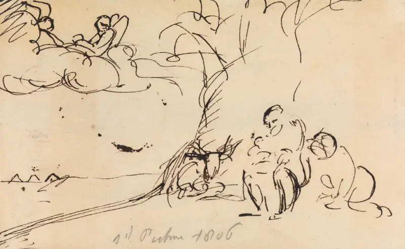 Studie av figurer som sitter under ett träd av Benjamin Robert Haydon