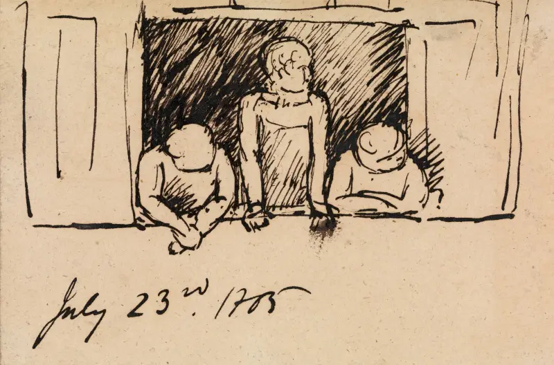 Studie av tre figurer, lutade mot en fönsterbräda av Benjamin Robert Haydon