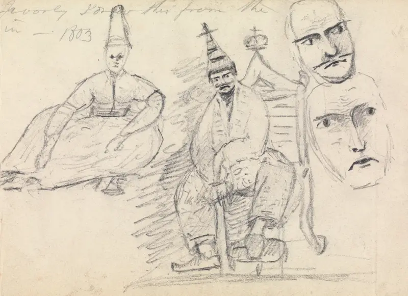 Studie av två sittande män i traditionell dräkt av Benjamin Robert Haydon