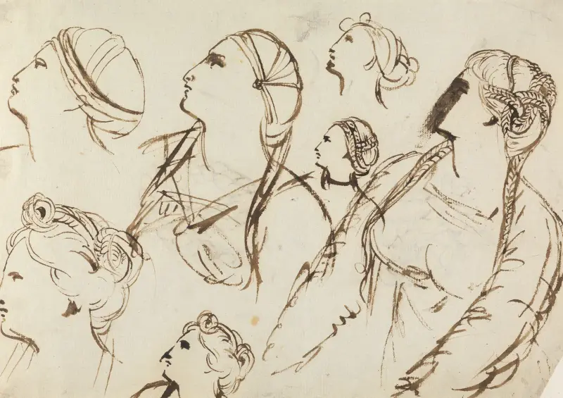 Studie av kvinnliga frisyrer av Benjamin Robert Haydon