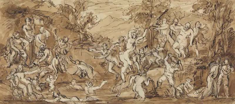 Figurstudie av en backanal i ett skogslandskap av Robert Smirke