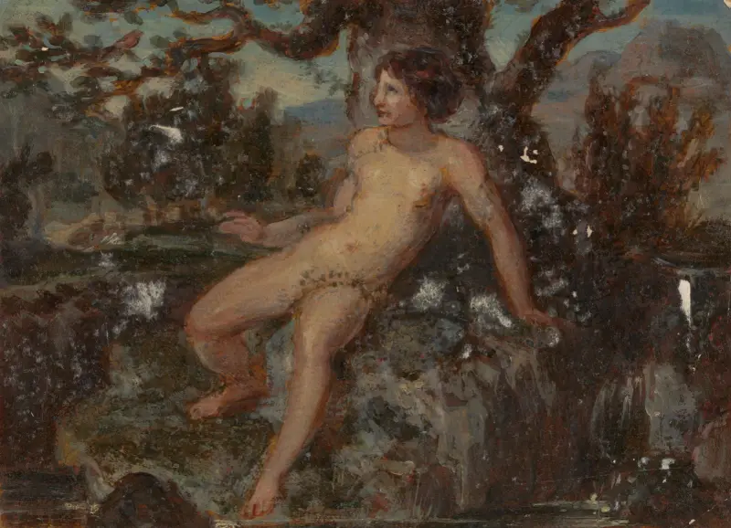 Figurenstudie einer nackten Frau in einer Waldlandschaft von Robert Smirke