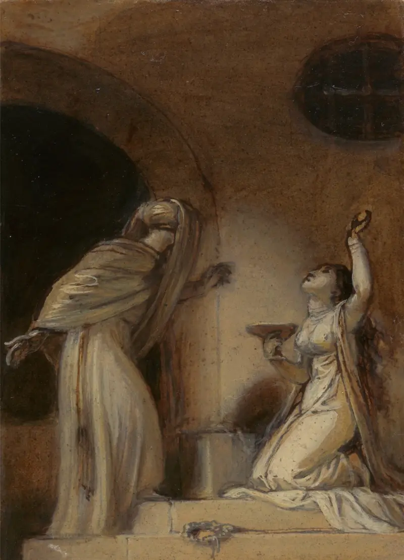 Illustration for an Eastern Romance, possibly ‘The Arabian Nights’, with Kneeling Female Figure at Right) av Robert Smirke