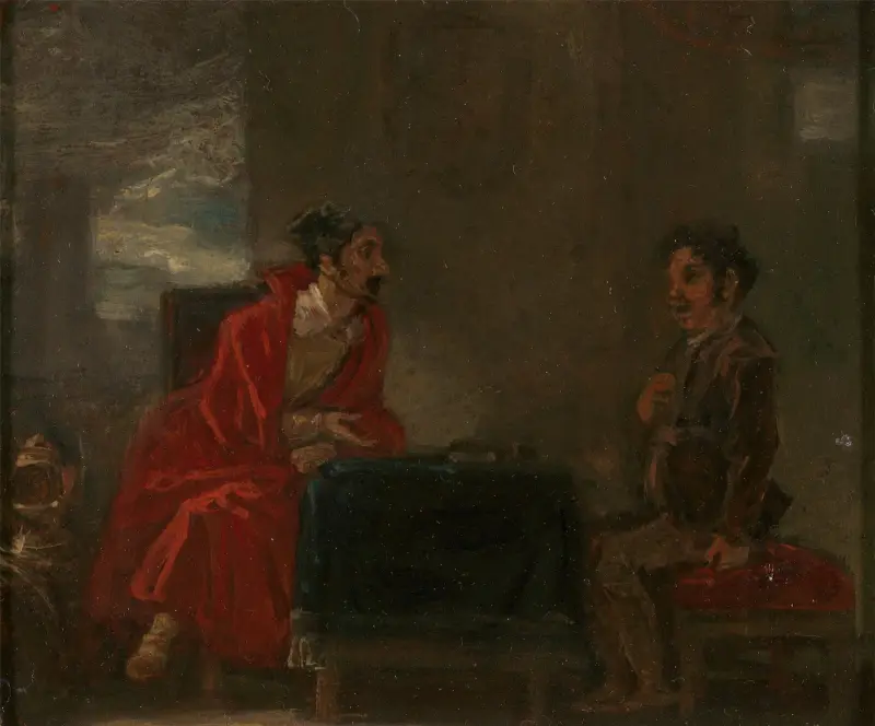 Illustration till Don Quixote, två figurer vid ett bord av Robert Smirke