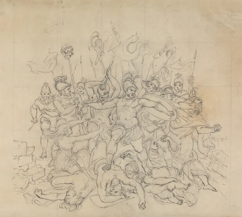 Skiss till en slagscen ur Shakespeares pjäs Titus Andronicus av Robert Smirke