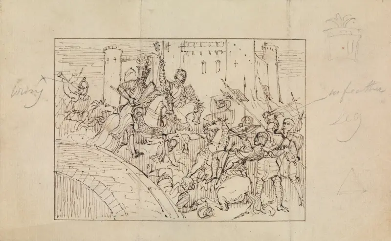 Studie av rustade riddare i strid med hästar av Robert Smirke