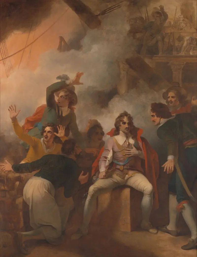 The Earl of Sandwich Refusing to Abandon His Ship During the Battle of Solebay av Robert Smirke