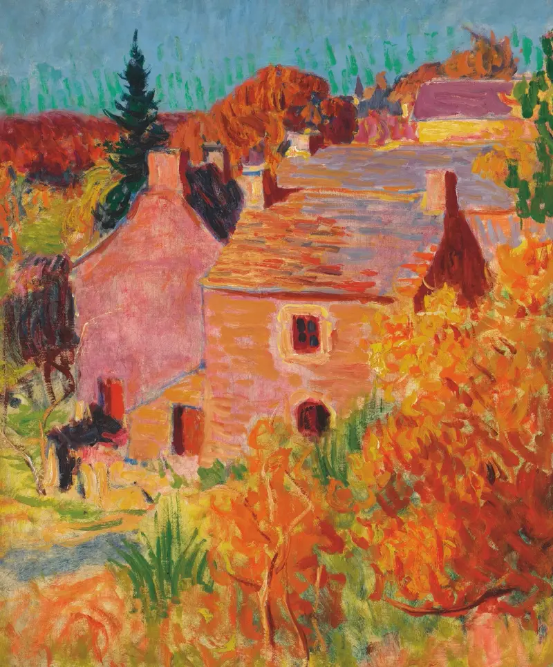 Rote Häuser in Pont-Aven von Roderic O'Conor