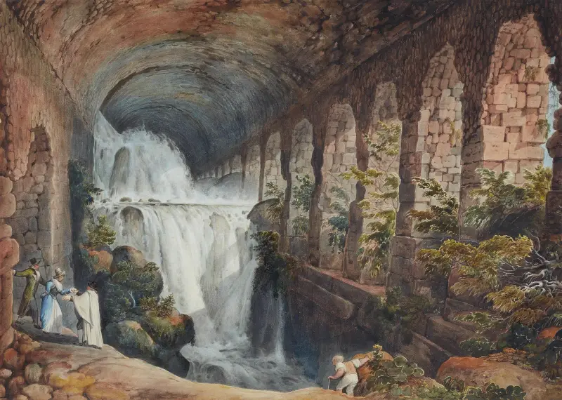 Aquädukt unter der Villa des Maecenas in Tivoli av Abraham-Louis-Rodolphe Ducros