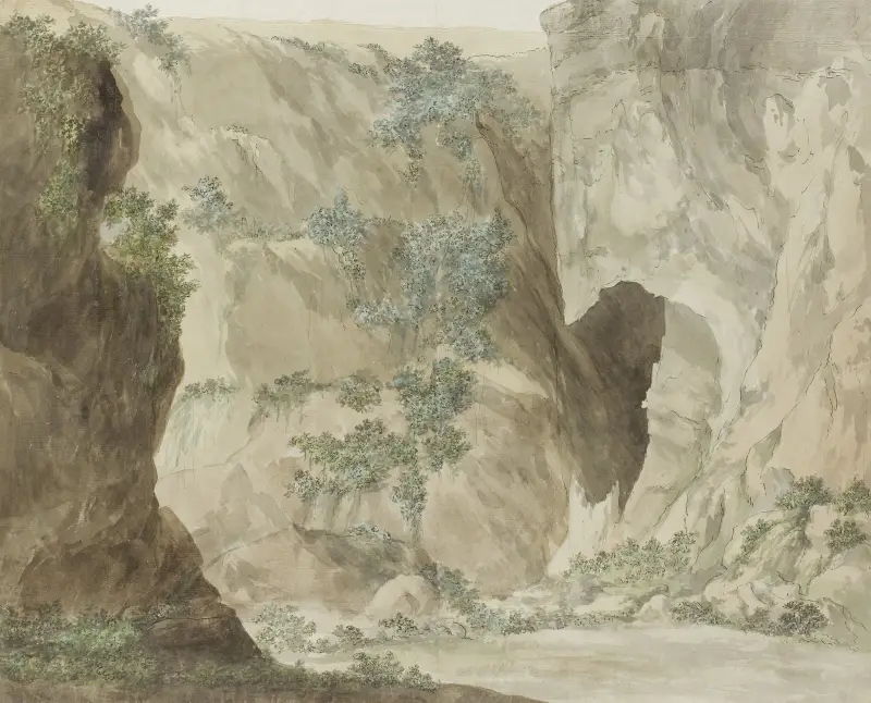 Utsidan av grottan Oreille de Denys av Abraham-Louis-Rodolphe Ducros