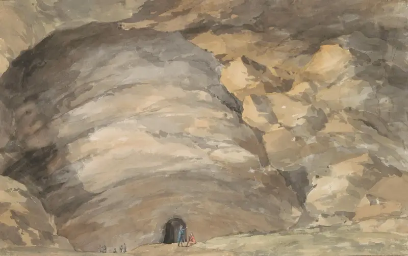 Exterieur van grot Santa Maria Capella av Abraham-Louis-Rodolphe Ducros