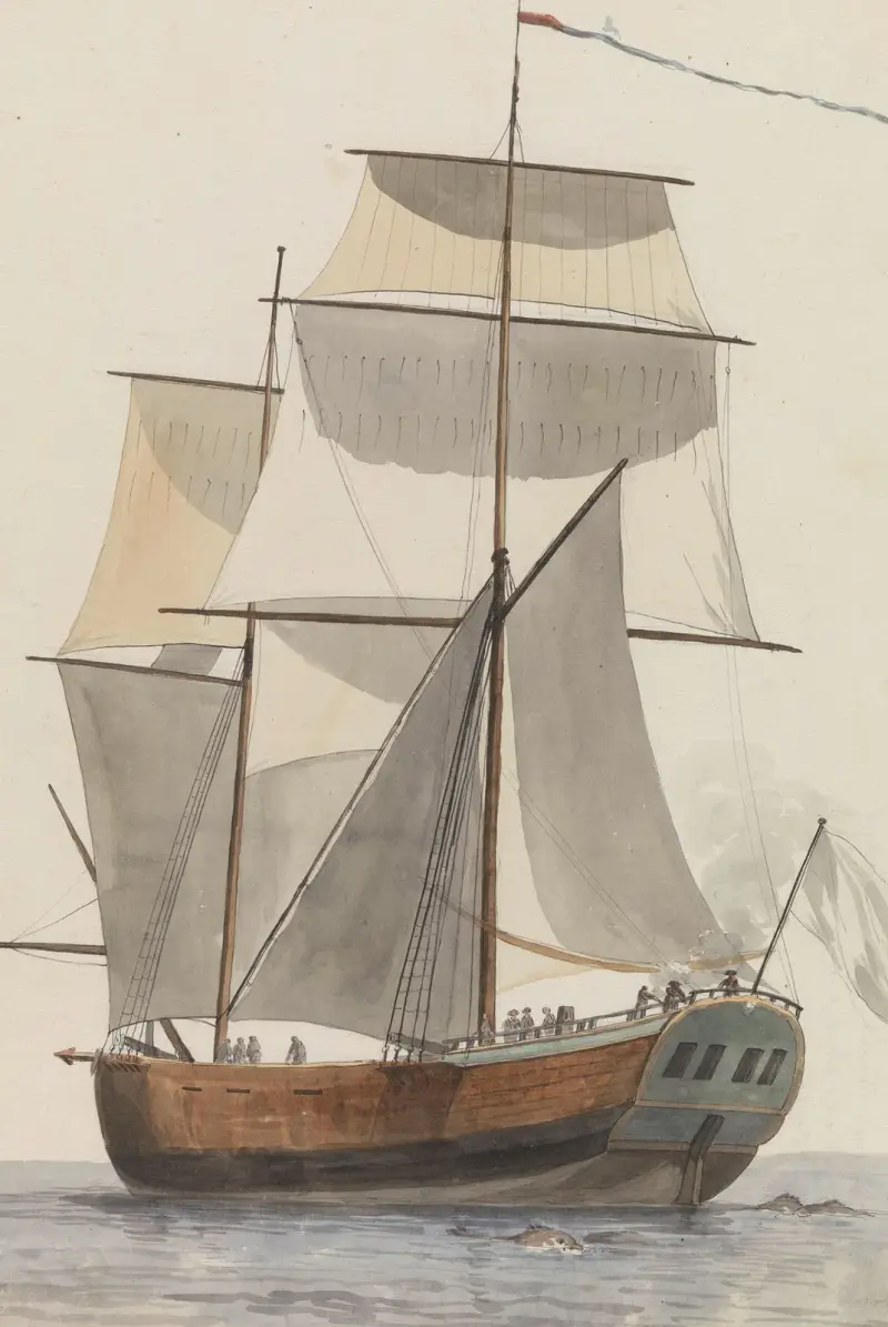 Fransk brigantin l’Heureuse Marianne med resesällskapet från Valette till Agrigento av Abraham-Louis-Rodolphe Ducros